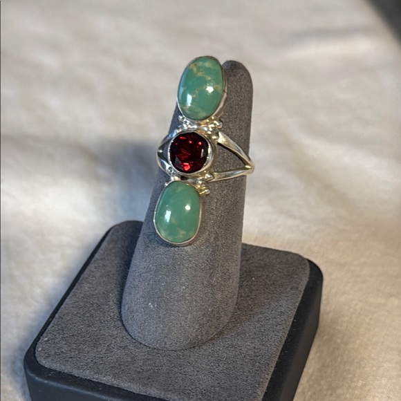 Jewelry - Turquoise Sterling Silver Ring with Garnet Gemstone